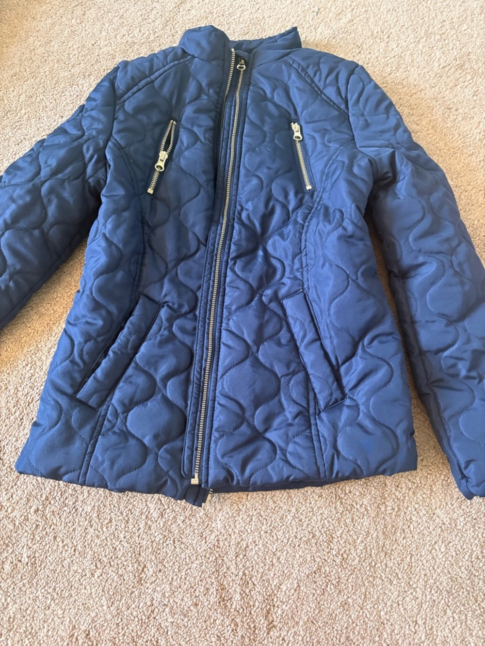 SO Navy Quilted Kids Puffer Jacket with Zipper Details